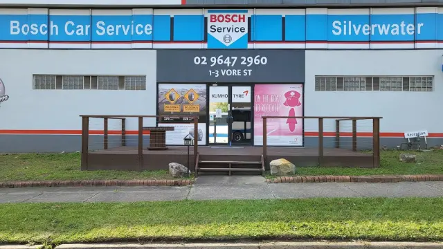 Street view of the entrance to Bosch Car Service in Silverwater.