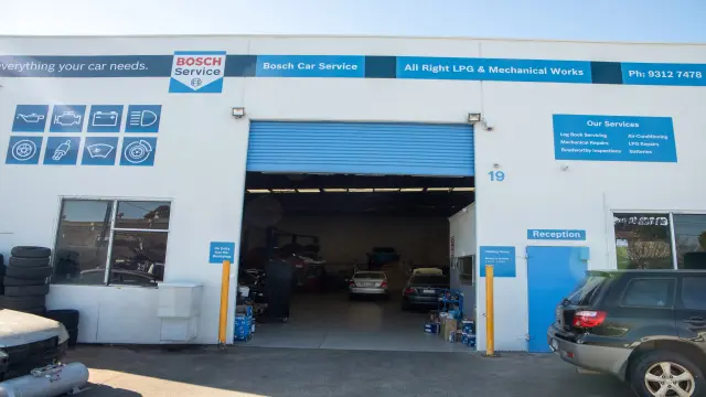 Welcoming front entrance of All Right LPG & Mechanical Works, showcasing professionalism in car services.